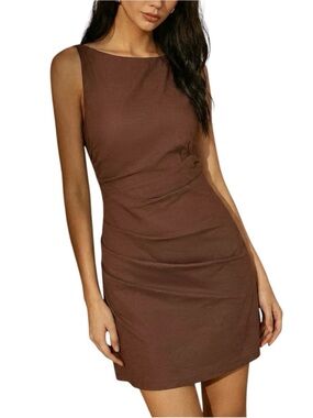 Commense Cotton Linen Chocolate Brown Mini Dress Medium NWT